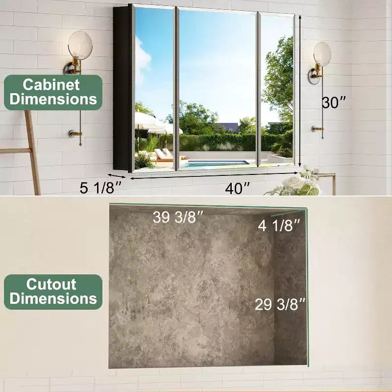 Belle Bathroom Medicine Cabinet with Beveled Mirror, Recessed or Wall Mount, Adjustable Tempered Glass Shelves