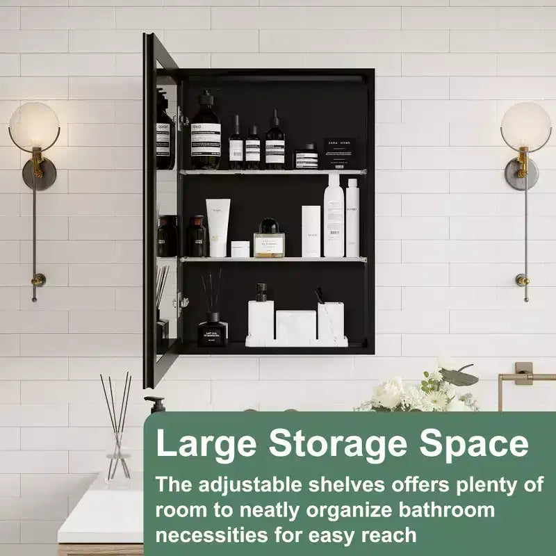 Belle Bathroom Medicine Cabinet with Beveled Mirror, Recessed or Wall Mount, Adjustable Tempered Glass Shelves