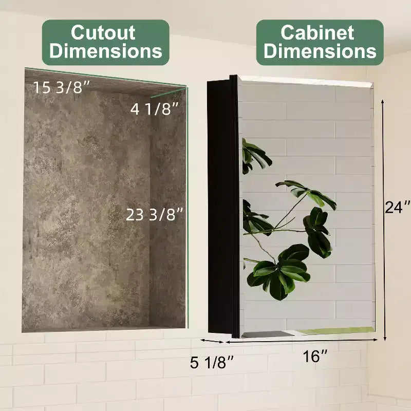 Belle Bathroom Medicine Cabinet with Beveled Mirror, Recessed or Wall Mount, Adjustable Tempered Glass Shelves