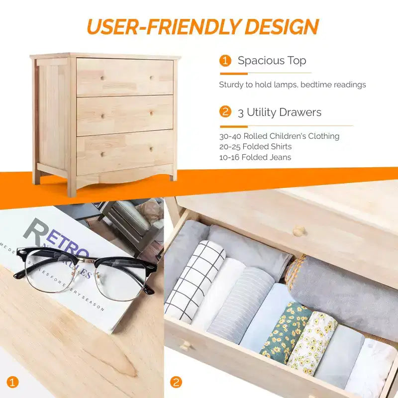 Karl Home 3-Drawer Natural MDF (Medium-Density Fiberboard) 31.5in. W Chest of Drawer