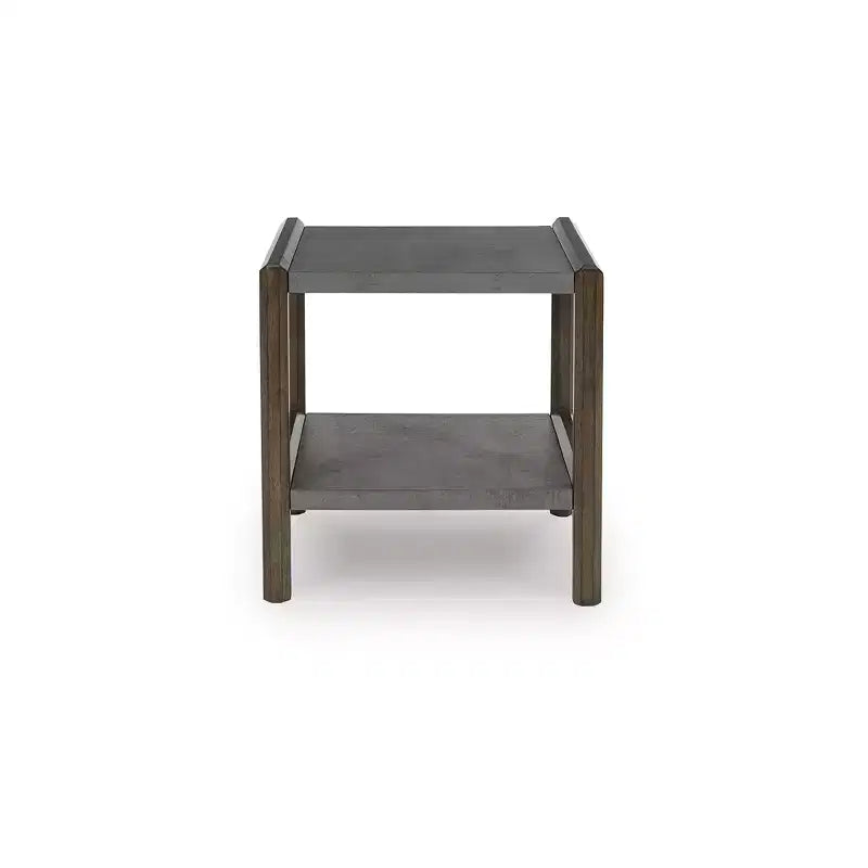 Signature Design by Ashley Kallenny End Table - Dark Brown Oak Finish with Faux Cement Top, Open Display Shelf
