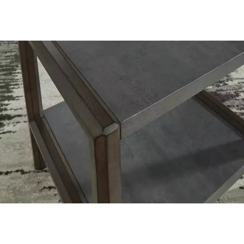 Signature Design by Ashley Kallenny End Table - Dark Brown Oak Finish with Faux Cement Top, Open Display Shelf