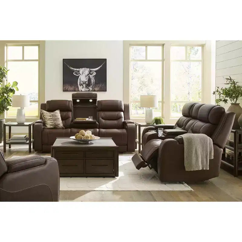Signature Design by Ashley Kallenny End Table - Dark Brown Oak Finish with Faux Cement Top, Open Display Shelf