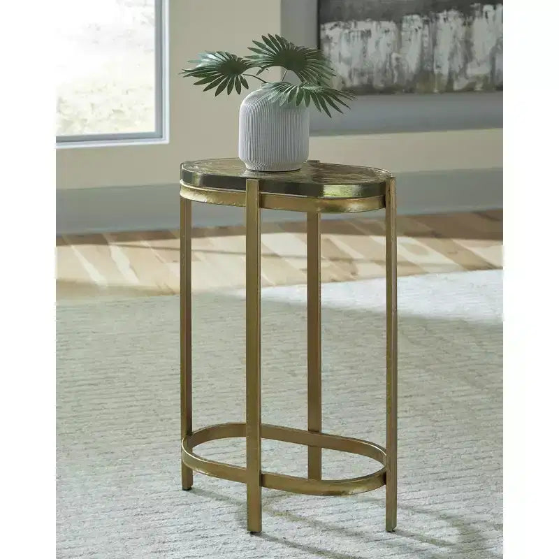 Signature Design by Ashley Porterville Accent Table - Gold Finish with Iridescent Glass Top, Metal Construction