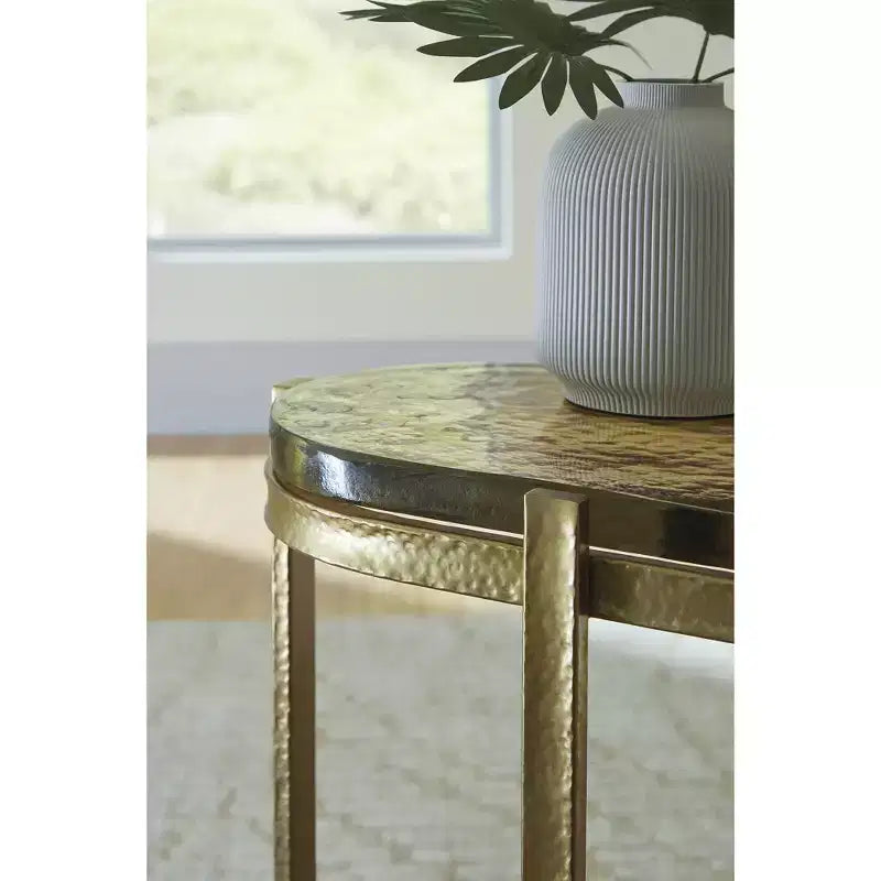 Signature Design by Ashley Porterville Accent Table - Gold Finish with Iridescent Glass Top, Metal Construction