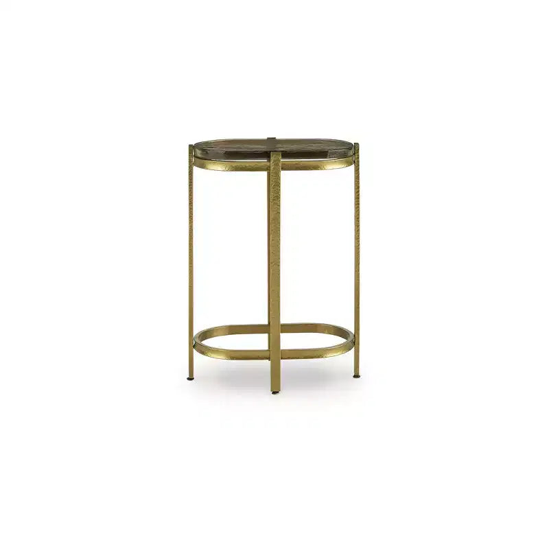 Signature Design by Ashley Porterville Accent Table - Gold Finish with Iridescent Glass Top, Metal Construction