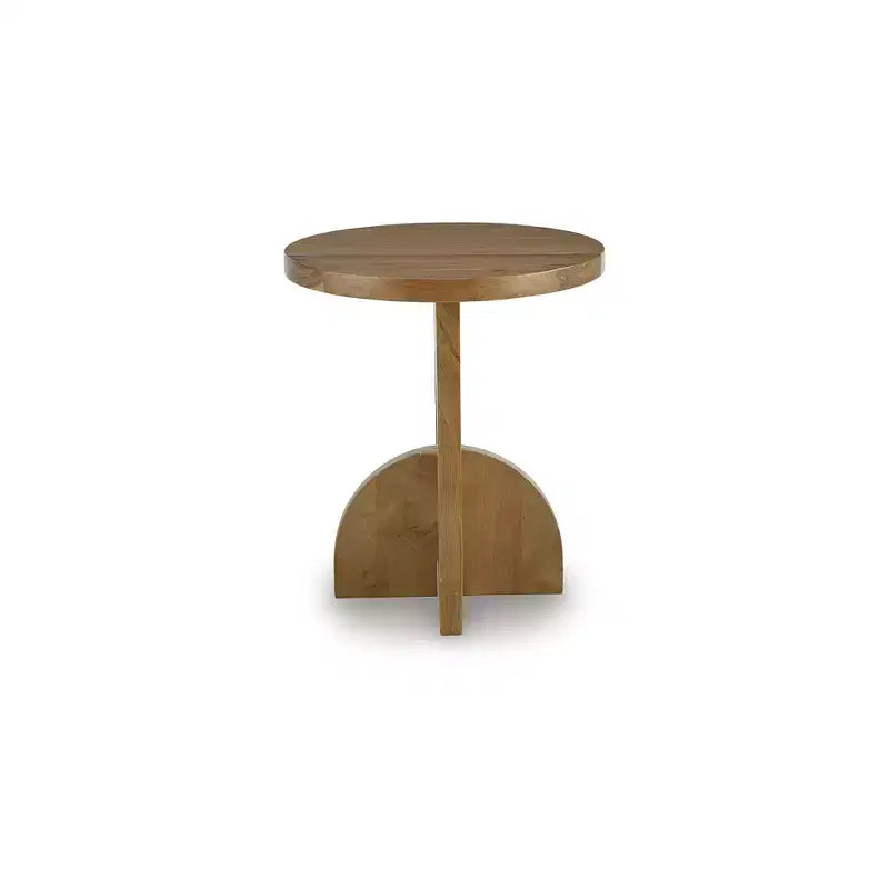 Signature Design by Ashley Hollbourne Accent Table, Round Solid Wood Side Table, Light Brown