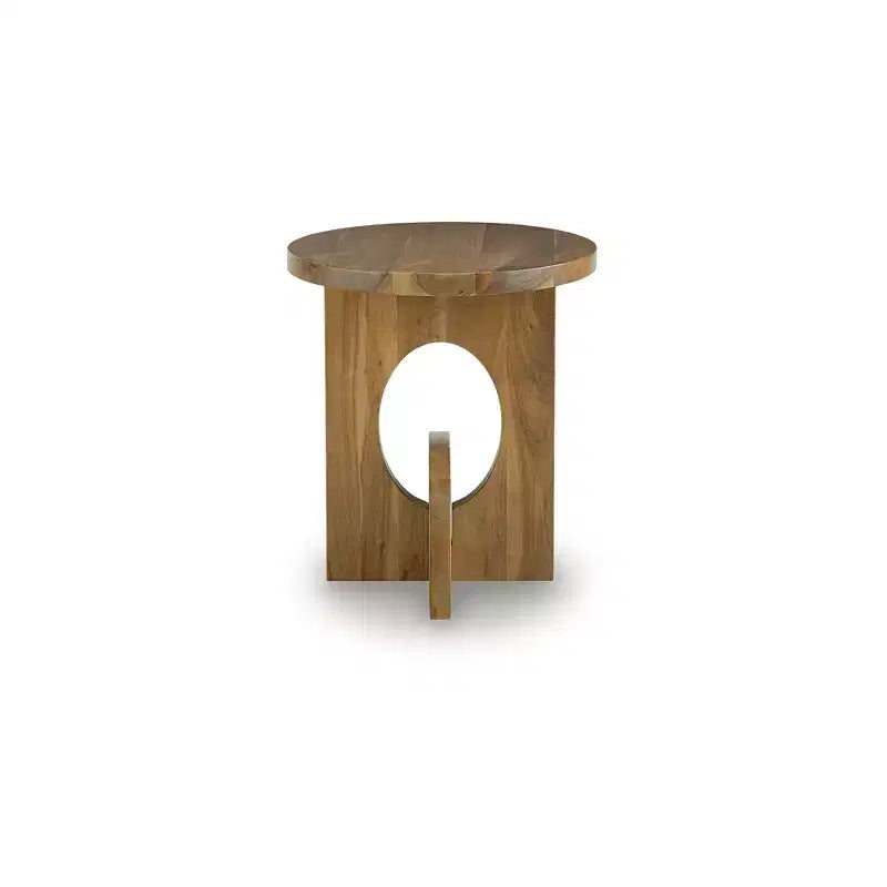 Signature Design by Ashley Hollbourne Accent Table, Round Solid Wood Side Table, Light Brown