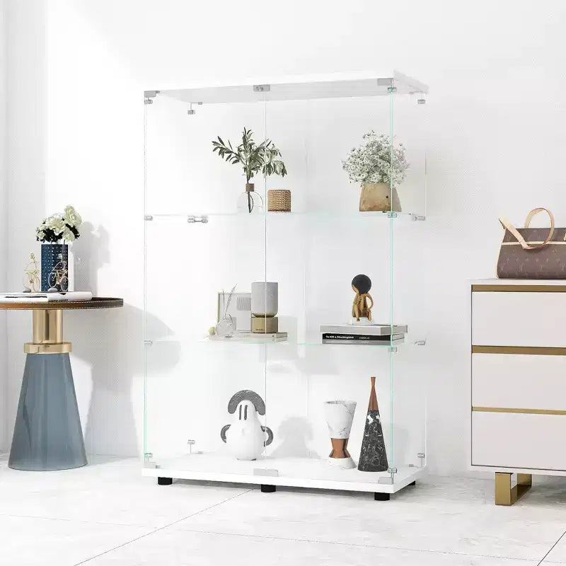 MAYEERTY Two Door Glass Display Cabinet 3 Shelves Floor Standing Curio 49.3x31.7x14.3 Inches Living Room Bedroom Office White