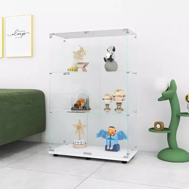 MAYEERTY Two Door Glass Display Cabinet 3 Shelves Floor Standing Curio 49.3x31.7x14.3 Inches Living Room Bedroom Office White