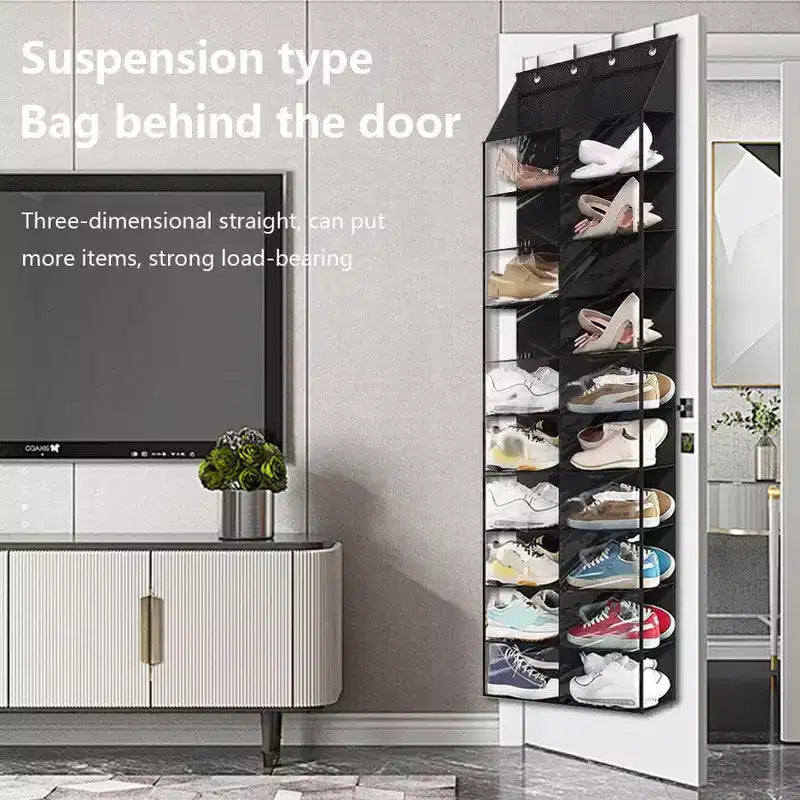 Over The Door Shoe Organizer, Hanging Shoe Rack - 20 Large Pockets, 10 Tier Oxford Fabric with 4 Metal Hooks, Fits Size 16 Shoes, 64H x 20W x 7D