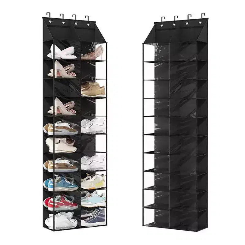 Over The Door Shoe Organizer, Hanging Shoe Rack - 20 Large Pockets, 10 Tier Oxford Fabric with 4 Metal Hooks, Fits Size 16 Shoes, 64H x 20W x 7D