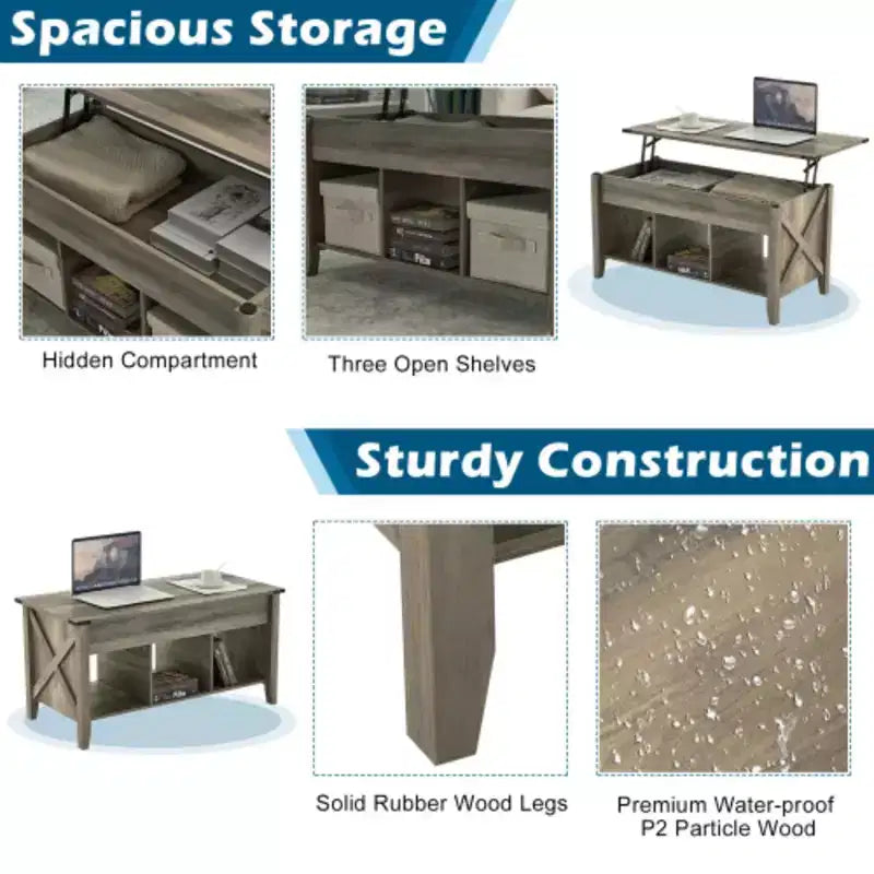 Water-washed Gray Extensible Lift Coffee Table