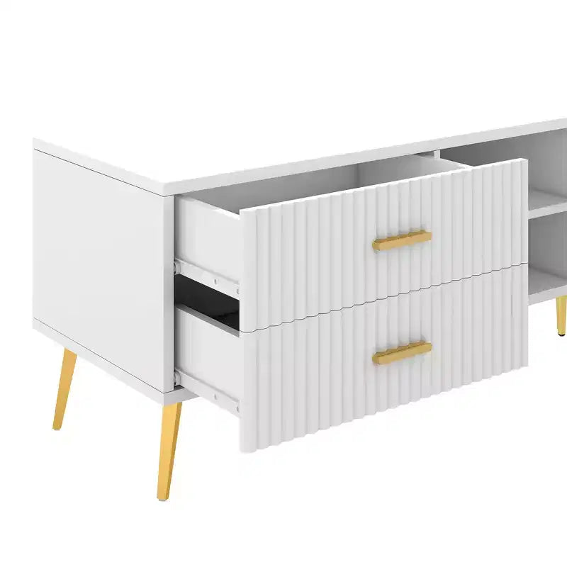 TROPOW TV Stand with Storage Drawer, Entertainment Center with 2 Cabinet Doors and 2 Drawers, Low Profile TV Cabinet for TVs up to 75 Inch,White