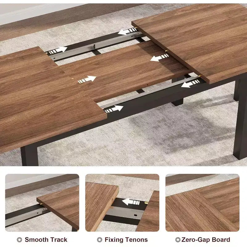 Extendable Dining Table Set for 48 with Benches and Stools, 63 Large Wooden Kitchen and Dining Table