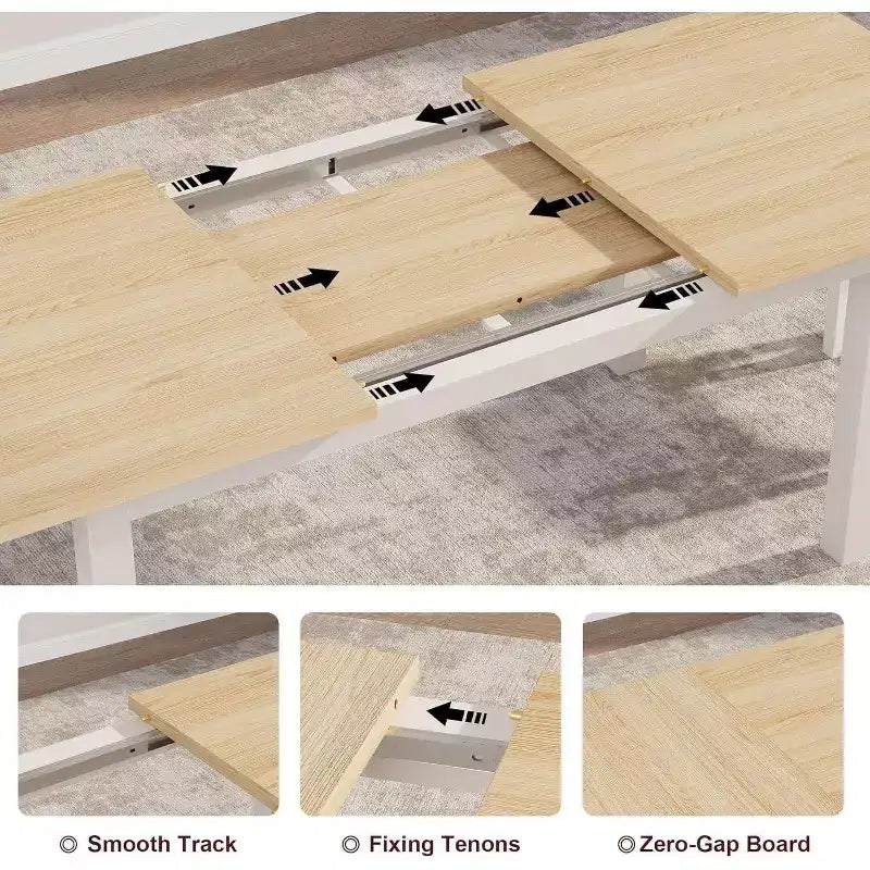 Extendable Dining Table Set for 48 with Benches and Stools, 63 Large Wooden Kitchen and Dining Table