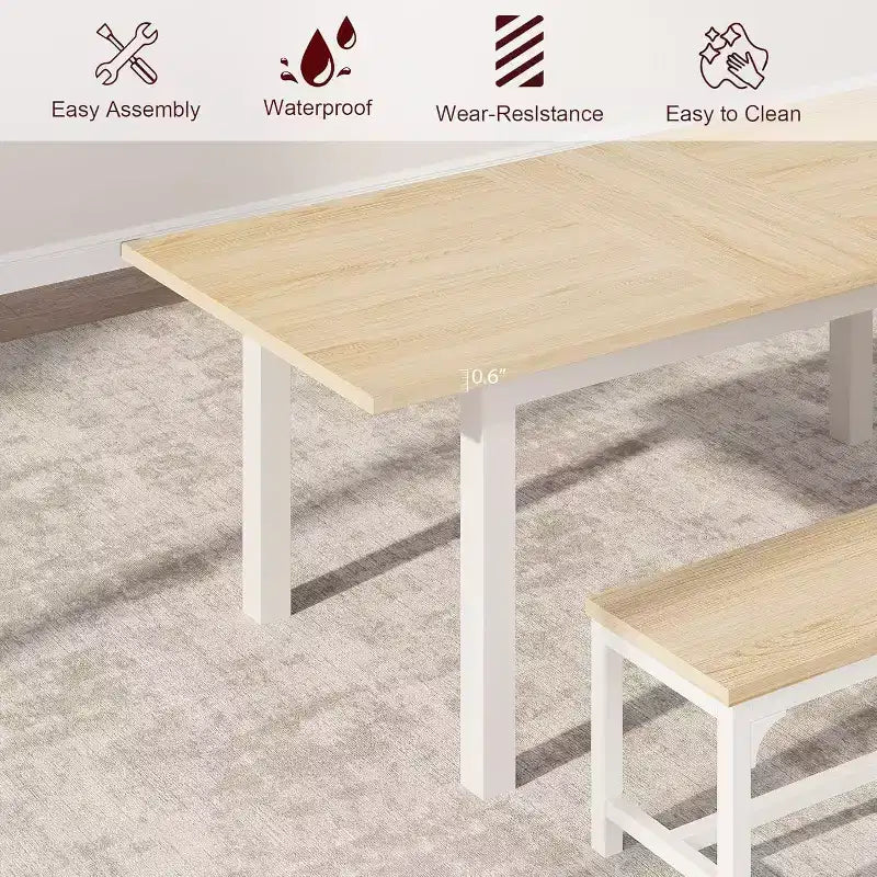 Extendable Dining Table Set for 48 with Benches and Stools, 63 Large Wooden Kitchen and Dining Table