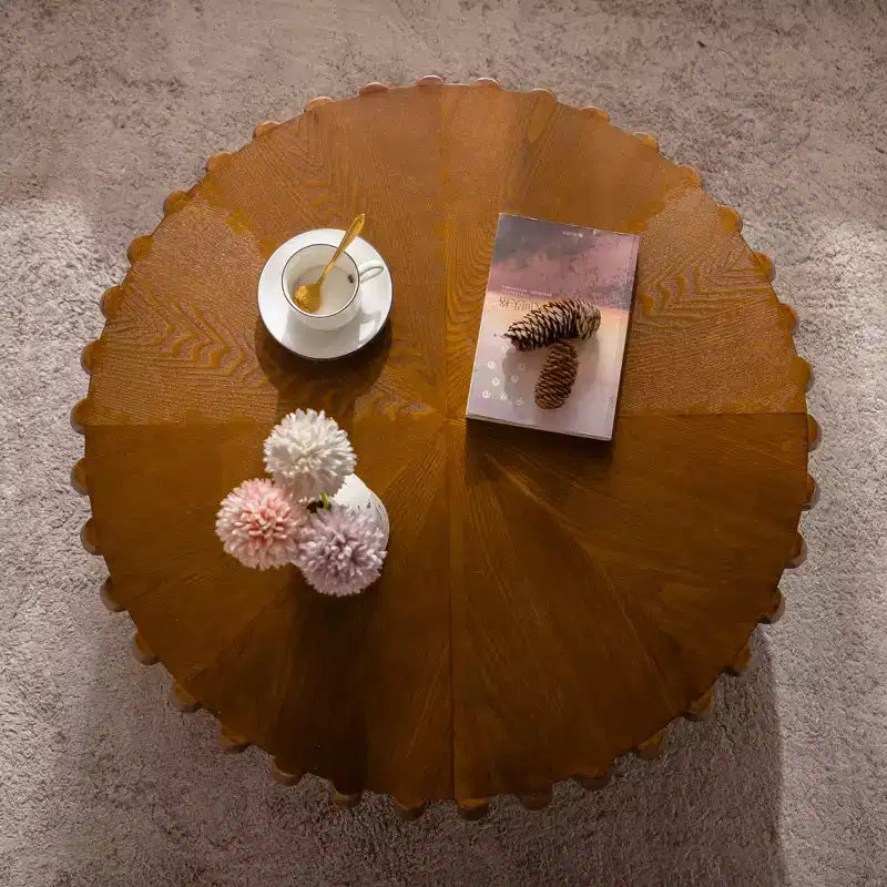 GDFStudio Kaen Mid-Century Modern Drum Fluted Round Coffee Table