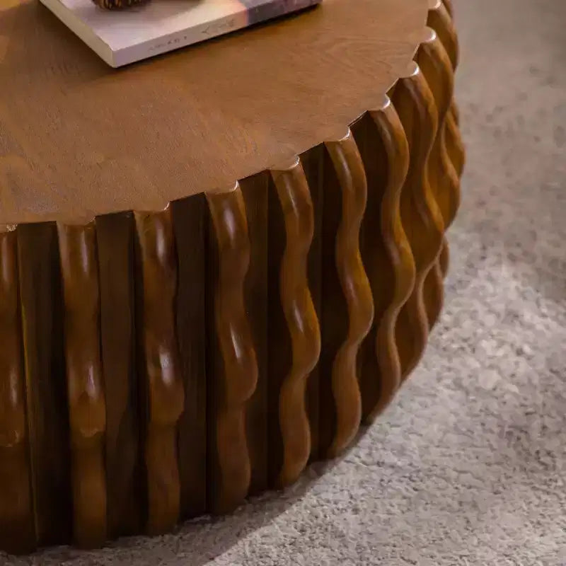 GDFStudio Kaen Mid-Century Modern Drum Fluted Round Coffee Table
