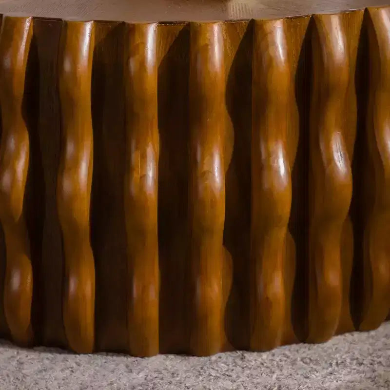 GDFStudio Kaen Mid-Century Modern Drum Fluted Round Coffee Table