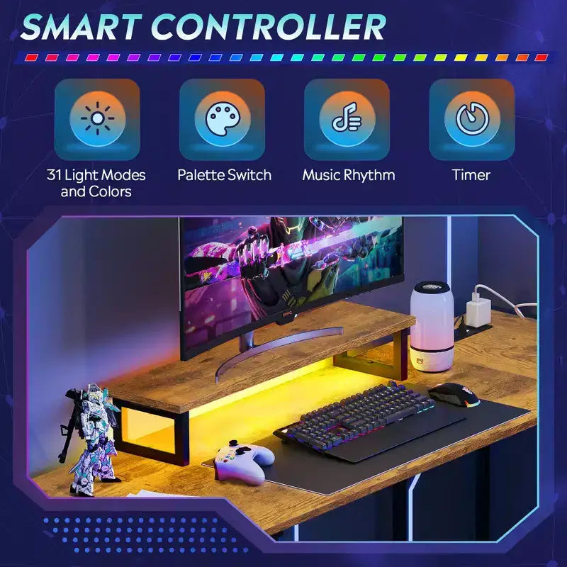 GALAXHERO 47-Inch L-Shaped Gaming Desk, Corner Computer Desk with Storage, Power Outlets & LED Lights, Office/Gaming Desk for Bedroom