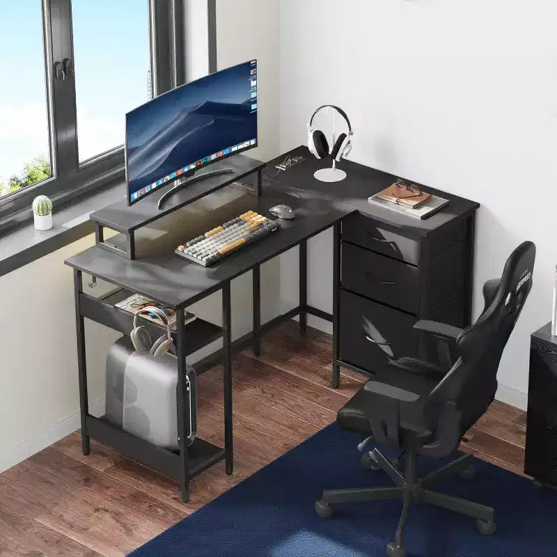GALAXHERO 47-Inch L-Shaped Gaming Desk, Corner Computer Desk with Storage, Power Outlets & LED Lights, Office/Gaming Desk for Bedroom