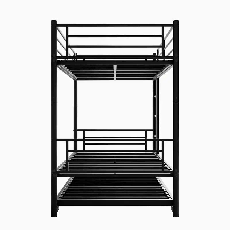 MAYEERTY Twin Size Black Metal Bunk Bed with Trundle Ladder Full Length Guardrail Noise Free No Box Spring Needed