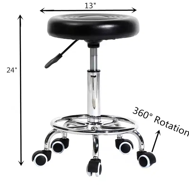Black Height Adjustable PU Leather Rolling Bar Stool Salon Stool Task Chair