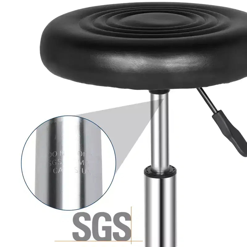 Black Height Adjustable PU Leather Rolling Bar Stool Salon Stool Task Chair
