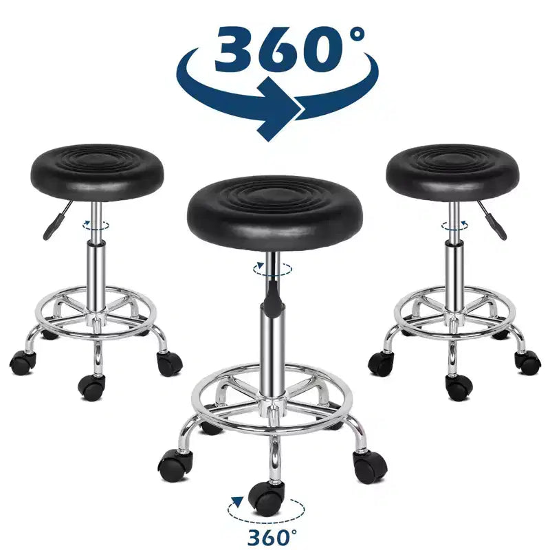 Black Height Adjustable PU Leather Rolling Bar Stool Salon Stool Task Chair
