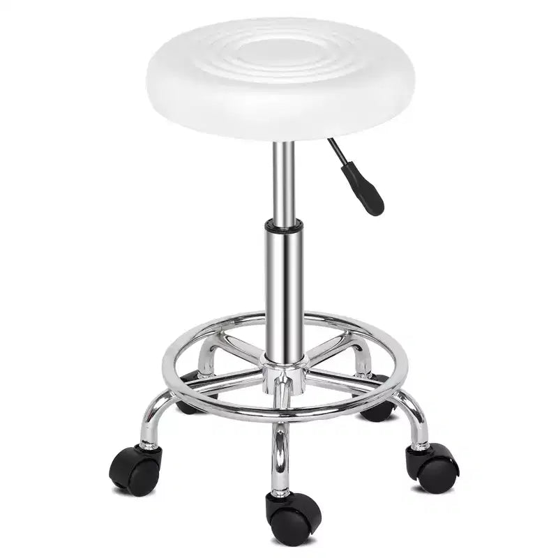 Black Height Adjustable PU Leather Rolling Bar Stool Salon Stool Task Chair