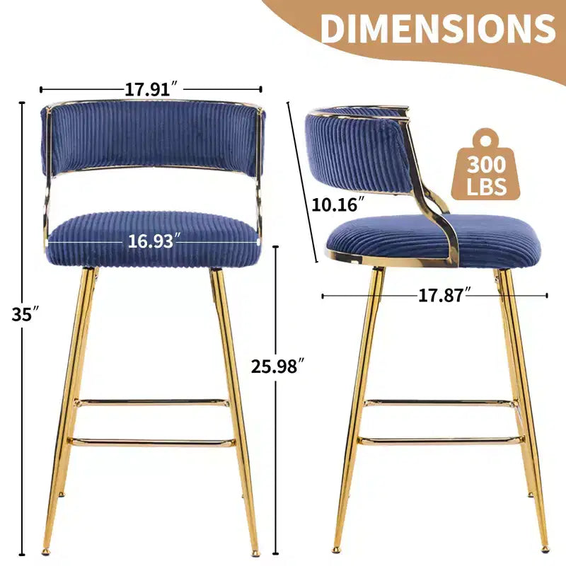 Karl Home Cream Thick Padded Cushion Metal Legs Modern Bar Stool