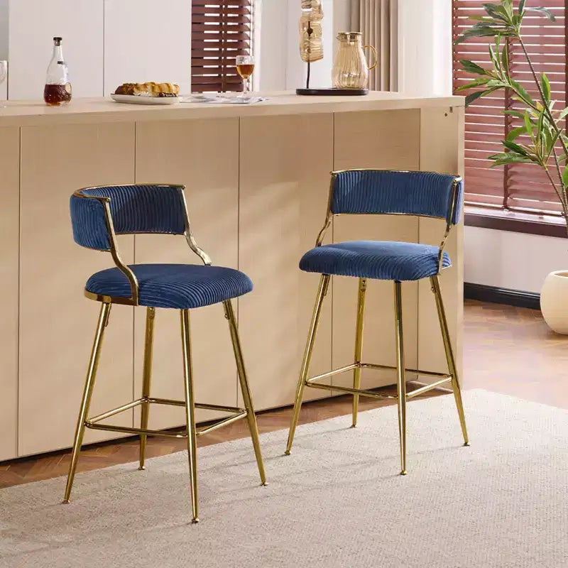 Karl Home Cream Thick Padded Cushion Metal Legs Modern Bar Stool