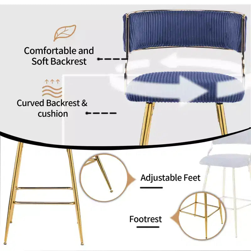 Karl Home Cream Thick Padded Cushion Metal Legs Modern Bar Stool
