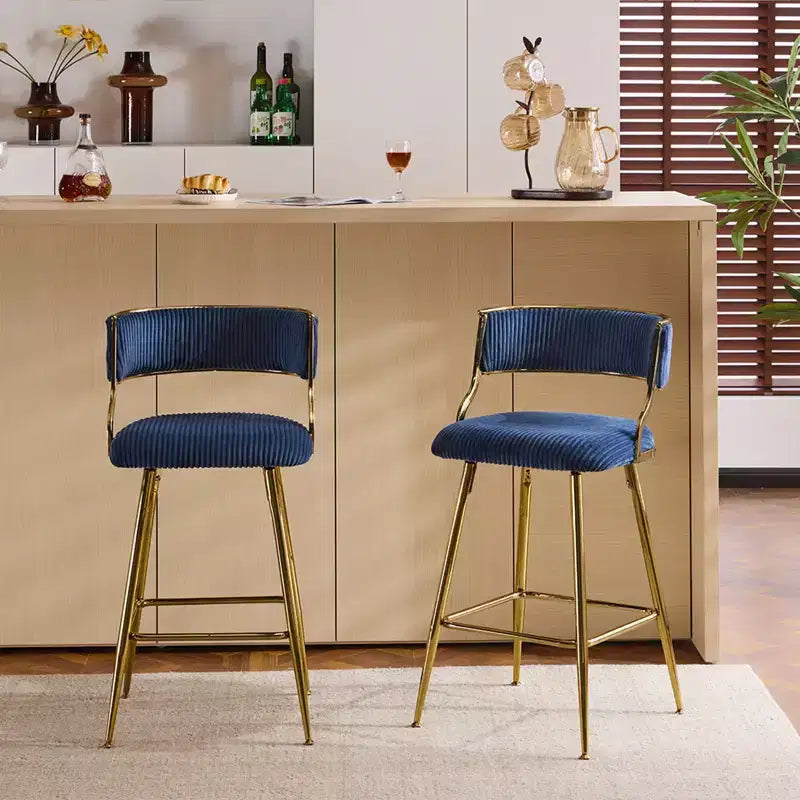 Karl Home Cream Thick Padded Cushion Metal Legs Modern Bar Stool