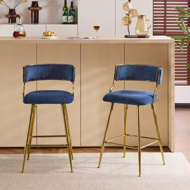 Karl Home Cream Thick Padded Cushion Metal Legs Modern Bar Stool