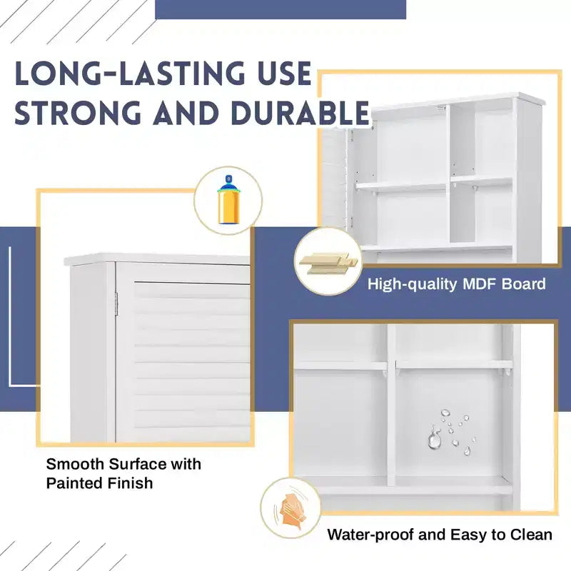 TROPOW Toilet Organizer with Adjustable Shelf, Freestanding Cabinet with Shutter Door and Open Storage Space for Bathroom White