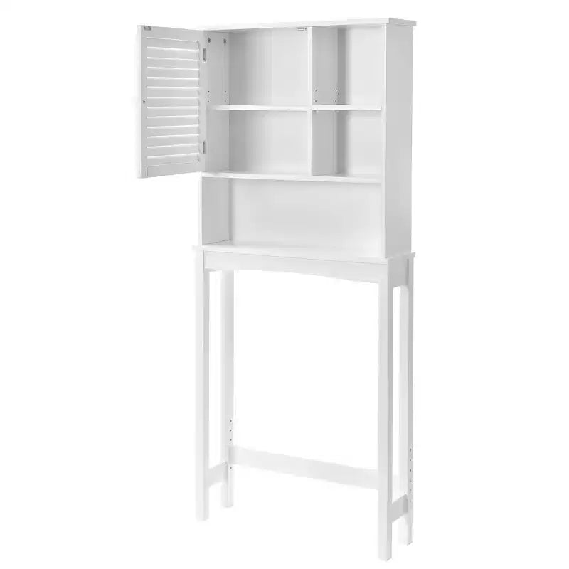 TROPOW Toilet Organizer with Adjustable Shelf, Freestanding Cabinet with Shutter Door and Open Storage Space for Bathroom White