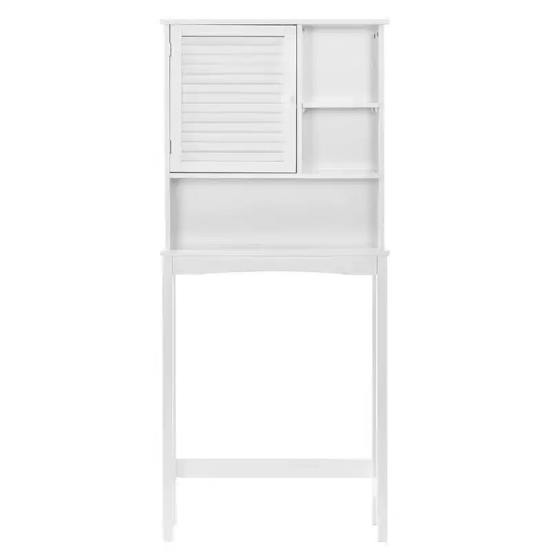 TROPOW Toilet Organizer with Adjustable Shelf, Freestanding Cabinet with Shutter Door and Open Storage Space for Bathroom White