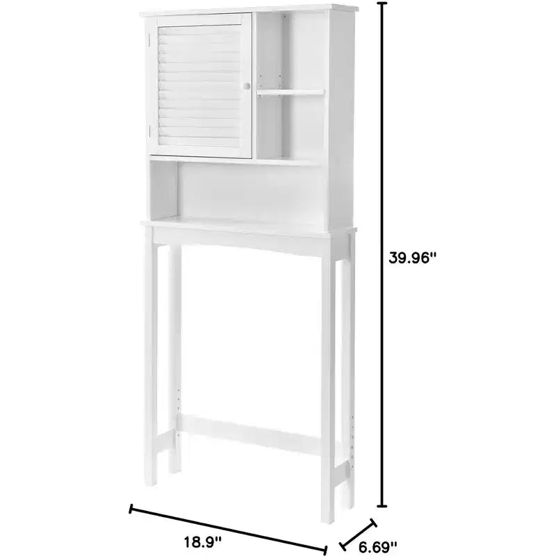 TROPOW Toilet Organizer with Adjustable Shelf, Freestanding Cabinet with Shutter Door and Open Storage Space for Bathroom White