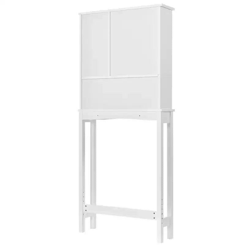 TROPOW Toilet Organizer with Adjustable Shelf, Freestanding Cabinet with Shutter Door and Open Storage Space for Bathroom White