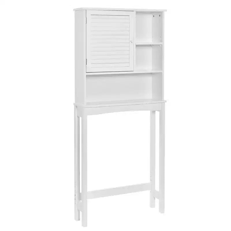 TROPOW Toilet Organizer with Adjustable Shelf, Freestanding Cabinet with Shutter Door and Open Storage Space for Bathroom White