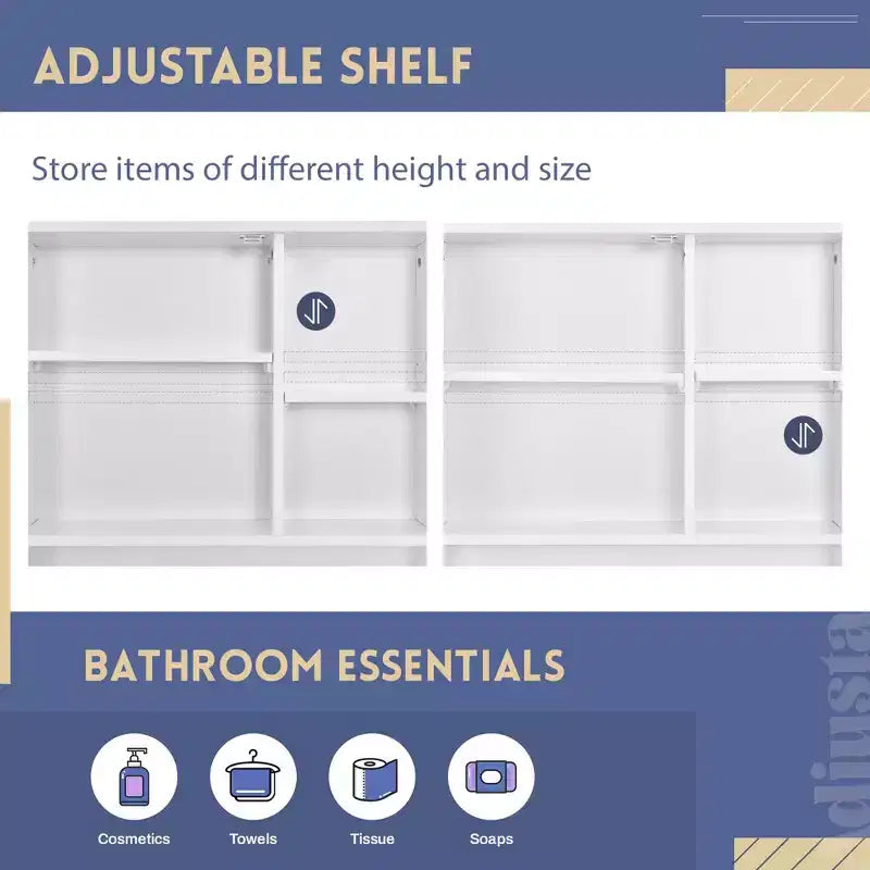 TROPOW Toilet Organizer with Adjustable Shelf, Freestanding Cabinet with Shutter Door and Open Storage Space for Bathroom White