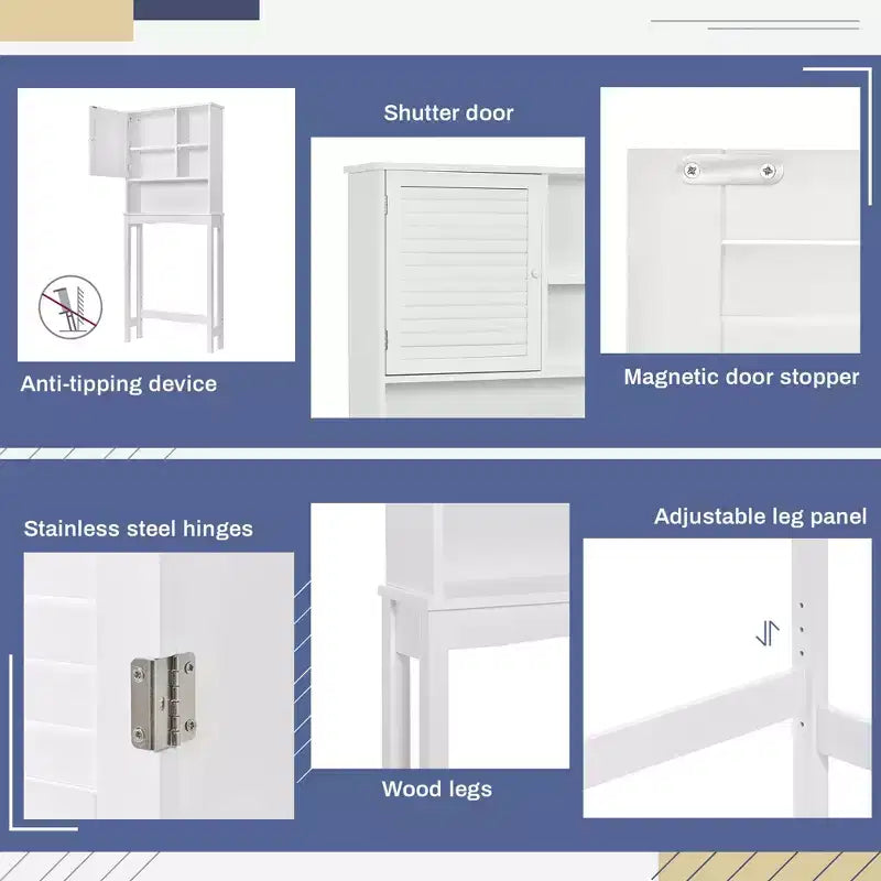 TROPOW Toilet Organizer with Adjustable Shelf, Freestanding Cabinet with Shutter Door and Open Storage Space for Bathroom White