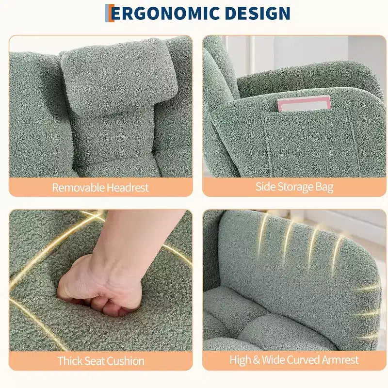 Rocking Chair Nursery Teddy with Pillow&High Backrest Armchair,Fabric Upholstered Accent Chair Nursing Chairs for Living Room, Bedroom