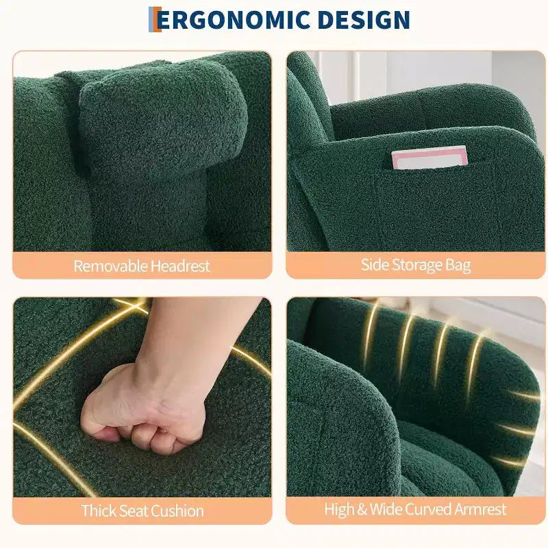 Rocking Chair Nursery Teddy with Pillow&High Backrest Armchair,Fabric Upholstered Accent Chair Nursing Chairs for Living Room, Bedroom