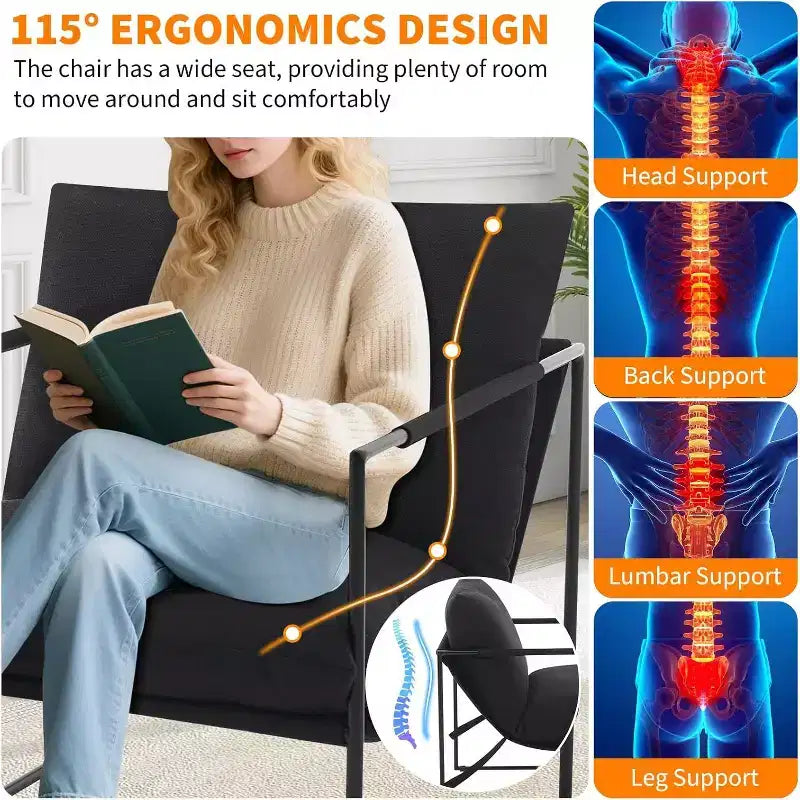 Sling Accent Chair for Living Room,Modern Metal Framed Cozy Armchair,Upholstered Chairs with Shredded Foam Cushioning, Lounge Chair