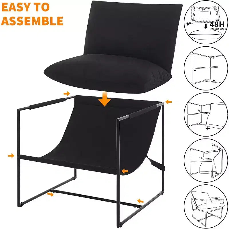 Sling Accent Chair for Living Room,Modern Metal Framed Cozy Armchair,Upholstered Chairs with Shredded Foam Cushioning, Lounge Chair
