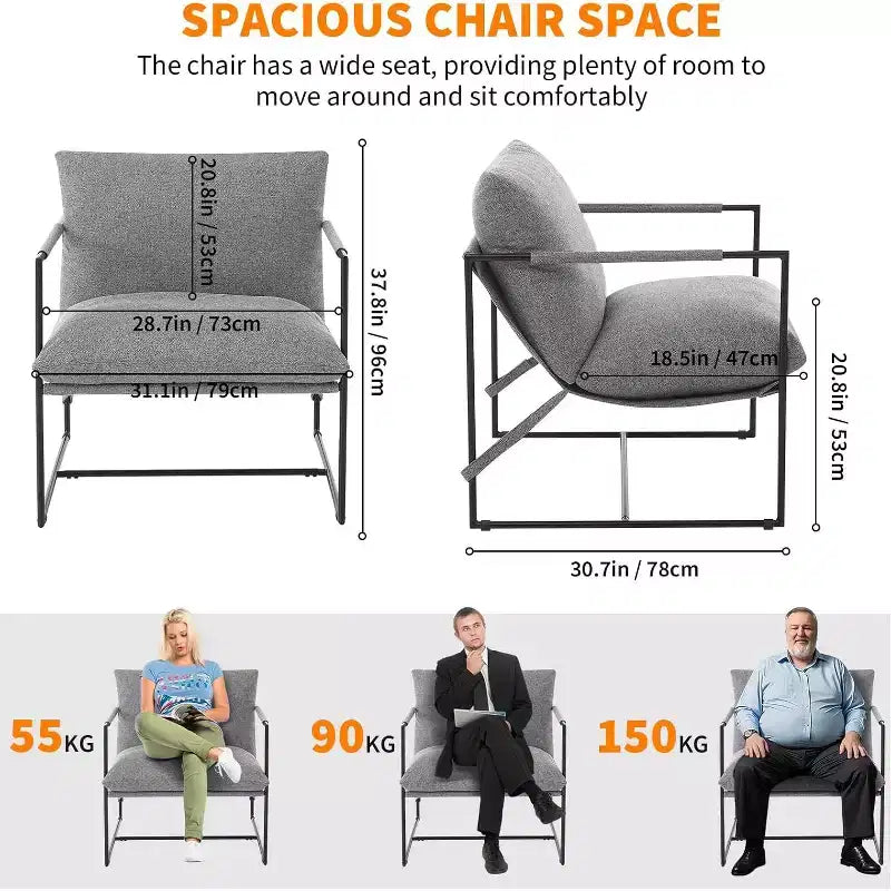 Sling Accent Chair for Living Room,Modern Metal Framed Cozy Armchair,Upholstered Chairs with Shredded Foam Cushioning, Lounge Chair