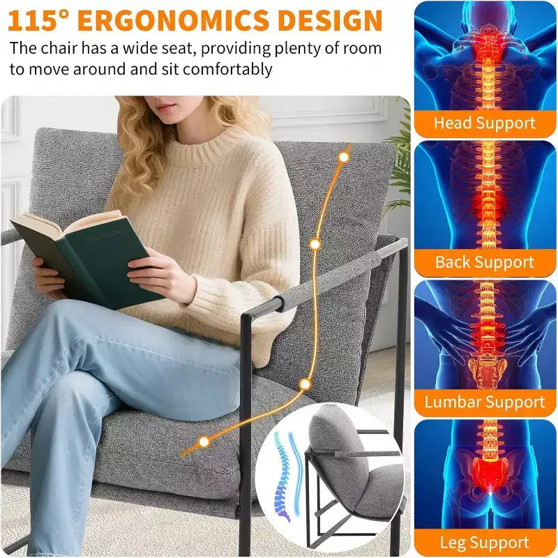 Sling Accent Chair for Living Room,Modern Metal Framed Cozy Armchair,Upholstered Chairs with Shredded Foam Cushioning, Lounge Chair